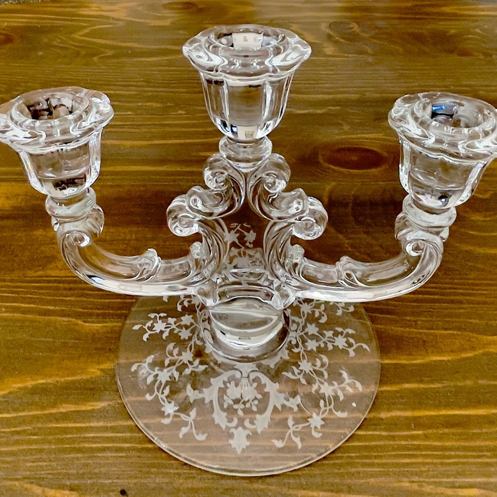Pair of Fostoria Depression Glass Candleholders